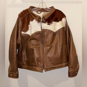 Men's Brown and White Leather Field Jacket